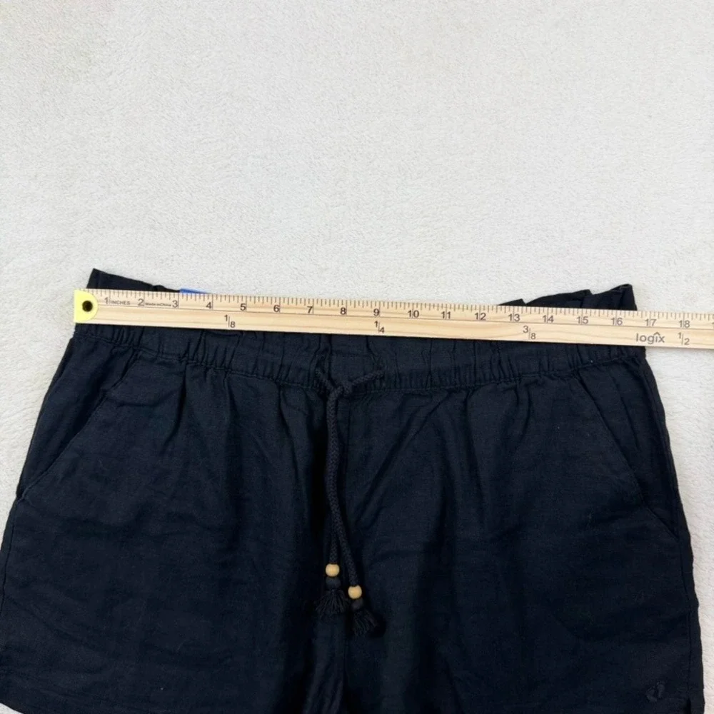 Hang Ten Women Linen Blend Paperbag Waist Shorts Set of 2 Black Green Large
